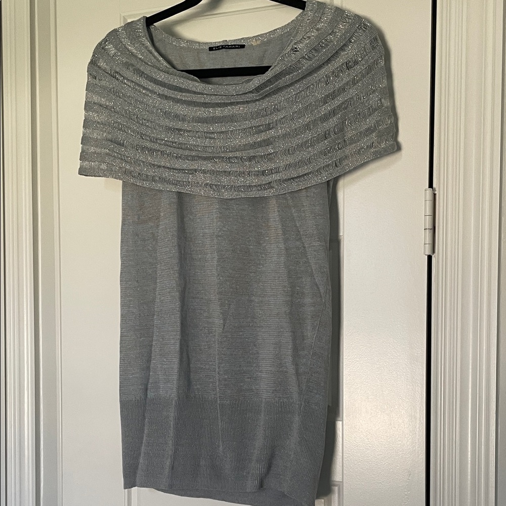 Elie Tahari Off-the-Shoulder Gray Sweater
